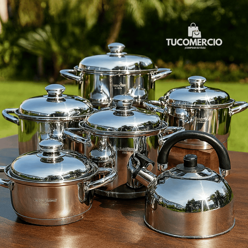 Juego de 6 ollas+ tetera SWISSHOME en Acero Inoxidable Grado Quirurgico