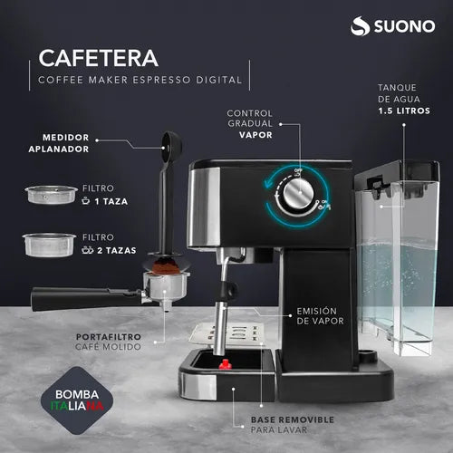 Cafetera Espresso Digital Suono Automática – Elegancia y Sabor en Cada Taza